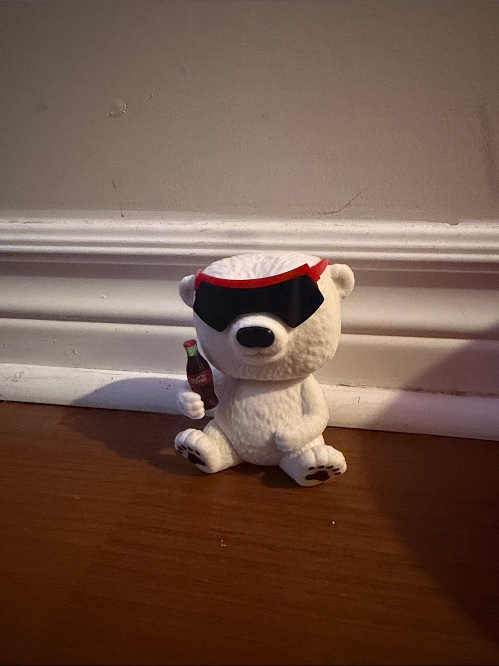 White Polar Bear Figurine with Black Sunglasses and Mini Soda